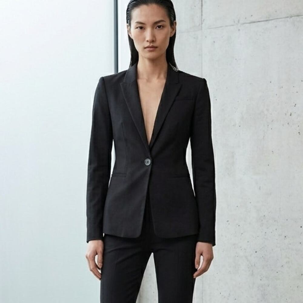 ARMANI EXCHANGE Black Linen Cotton Tailored One-Button Blazer Jacket Size XS